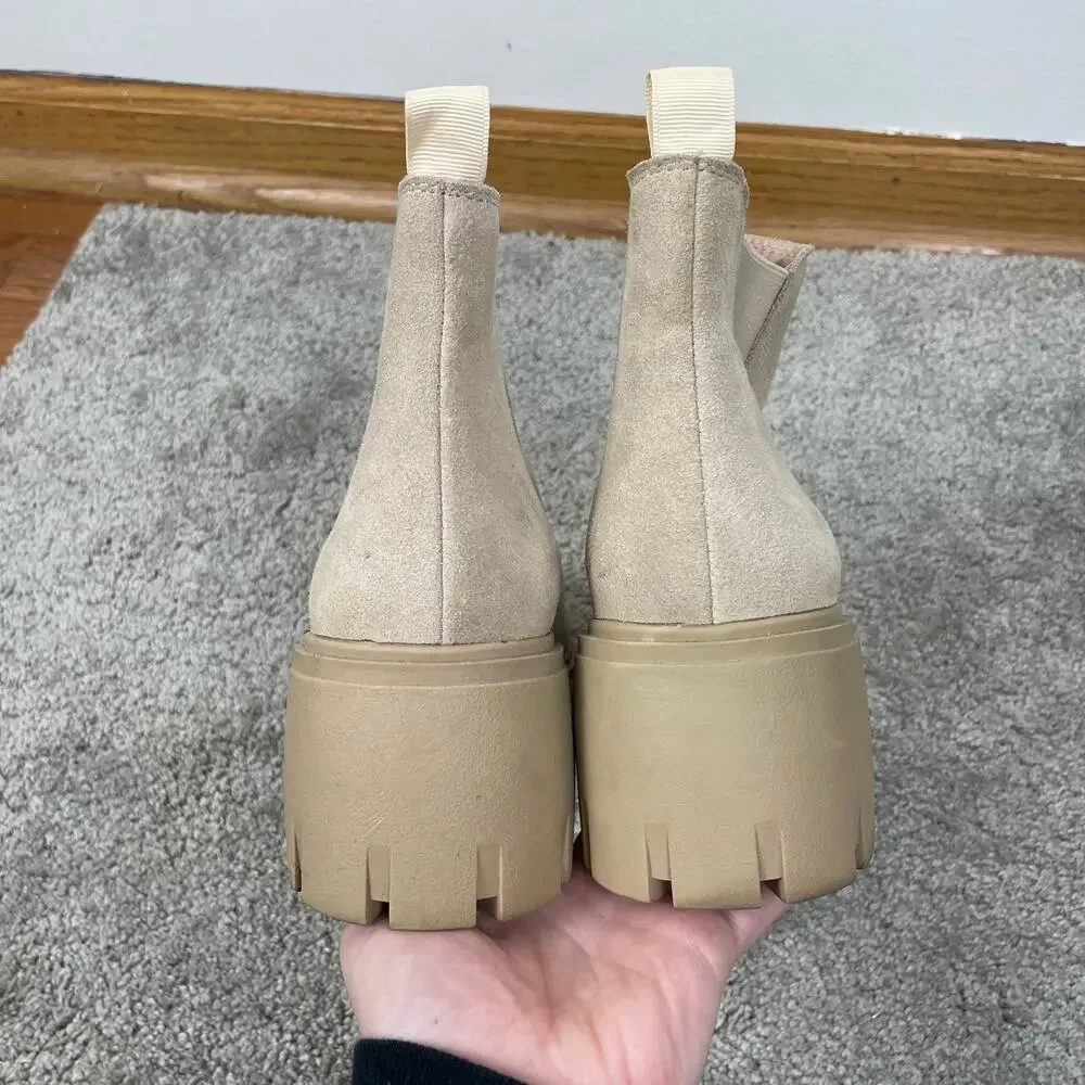 Steve Madden Womens Howler Ankle Boots 8.5 Sand Suede Lug Sole Chunky